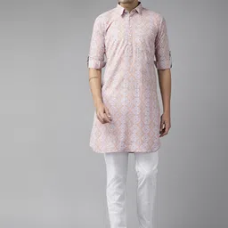See Designs Ethnic Motifs Printed Shirt Collar Pure Cotton Pathani Kurta-image-91