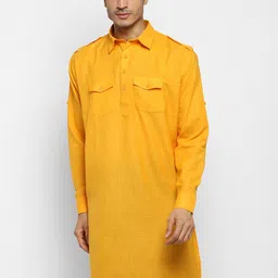 ROYAL KURTA Men Yellow Pure Cotton Kurta with Pyjamas-image-77
