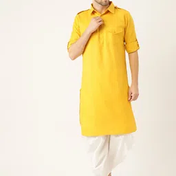 ATRAENTA Shirt Collar Roll-Up Sleeves Cotton Pathani Kurta-picture-41