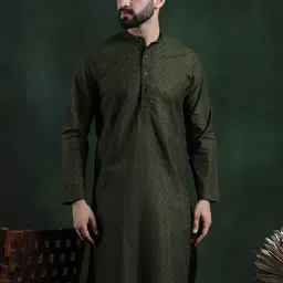 SOJANYA Ethnic Motifs Embroidered Mandarin Collar Thread Work Cotton Straight Kurta-picture-15