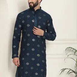 SOJANYA Geometric Embellished Sequinned Mandarin Collar Cotton Silk Straight Kurta-picture-14