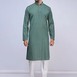 BELLAZO Geometric Printed Mandarin Collar Pure Cotton Straight Kurta-image-7