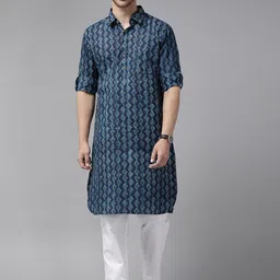 See Designs Geometric Printed Cotton Pathani Kurta-picture-33
