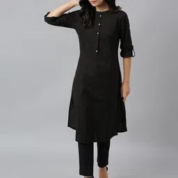 W Black Mandarin Collar Roll-Up Sleeves Pathani Kurta-37