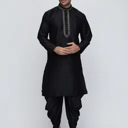 ROYAL KURTA Men Black Thread Work Pathani Kurta-11