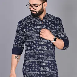 FUBAR Mandarin Collar Ethnic Motifs Printed Straight Short Kurta-picture-14