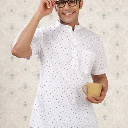 Ode by House of Pataudi White Abstract Printed Regular Pure Cotton Kurta-picture-9