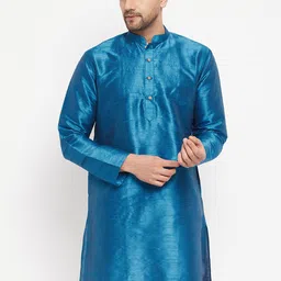 VASTRAMAY Mandarin Collar Silk Blend Straight Kurta-image-66