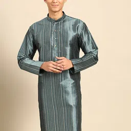 MANQ Woven Design Mandarin Collar Cotton Silk Straight Kurta-picture-28
