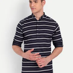 Vida Loca Striped Mandarin Collar Pure Cotton Kurta-picture-15