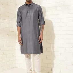 Fabindia Mandarin Collar Roll Up Sleeves Straight Kurta-picture-14