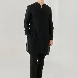 QB MEN Band Collar Straight Silk Kurta-image-41