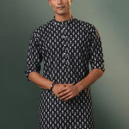 SHVAAS by VASTRAMAY Paisley Mirror Work Cotton Pathani Kurta-image-26