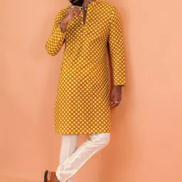 KISAH Men Ethnic Motifs Printed Mirror Work Pathani Kurta-picture-4