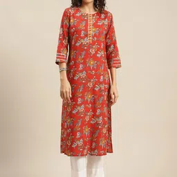 Varanga Women Red & Orange Floral Printed Straight Kurta-picture-50