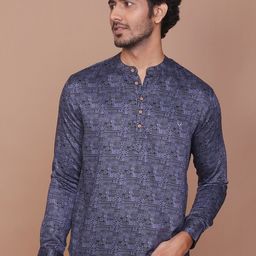 RAVINIK Ethnic Motifs Printed Band Collar Cotton Straight Short Kurta-image-67