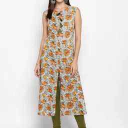 KALINI Women Grey & Mustard Yellow Floral Printed Kurta-image-85
