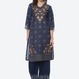 Rangriti Women Blue & Red Ethnic Motifs Printed Kurta-15
