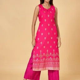 RANGMANCH BY PANTALOONS Ethnic Motifs Printed Keyhole Neck Kurta-43