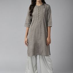 W Women Grey & Golden Ethnic Motifs Printed Kurta-image-83