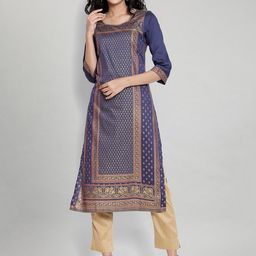 AURELIA Women Navy Blue Ethnic Motifs Kurta-image-14