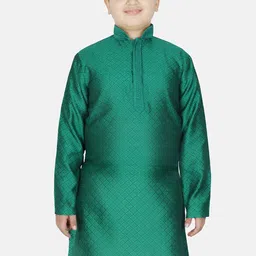 SG YUVRAJ Boys Floral Embroidered Mandarin Collar Jacquard Weave Raw Silk Straight Kurta-58