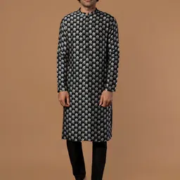 Masaba Men Black Geometric Printed Raw Silk Raw Silk Kurta-picture-13