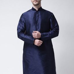 SG LEMAN Men Navy Blue Raw Silk Kurta-image-62