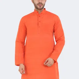 Latest Chikan Garments Men Orange Mandarin Collar Side Slit Kurta-picture-52