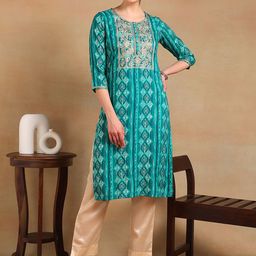 KALINI Round Neck Geometric Printed Straight Kurta-image-19