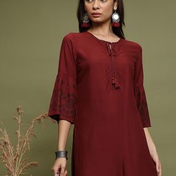 Vishudh Tie-Up Neck Bell Sleeves Straight Kurta-image-79
