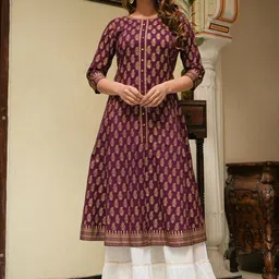 KALINI Ethnic Motifs Printed Cotton A-Line Kurta-image-60