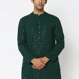 Ethnicity Geometric Embroidered Mandarin Collar Long Sleeves Sequins Straight Kurta-17