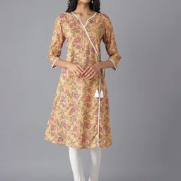 AURELIA Women Brown & Pink Floral Printed Pure Cotton Kurta-picture-50