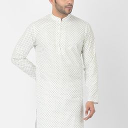 DEYANN Men White Ethnic Motifs Printed Flared Sleeves Kurta-image-12