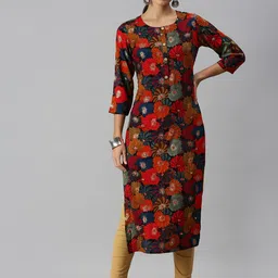 SHOWOFF Women Multicoloured Quirky Printed Flared Sleeves Kurta-image-35