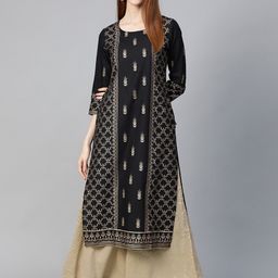 KSUT Women Black Geometric Printed Kurta-image-94