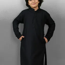 YK Boys Striped Embroidered Chikankari Mandarin Collar Cotton Straight Kurta-16