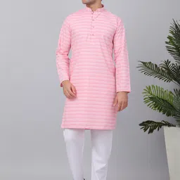 KRAFT INDIA Striped Mandarin Collar Long Sleeves Pure Cotton Straight Kurta-picture-12