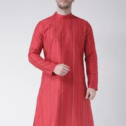 DEYANN Men Red Jacquard Kurta-image-11