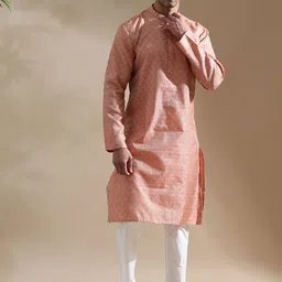 FILORI Ethnic Motifs Woven Design Mandarin Collar Thread Work Jacquard Straight Kurta-picture-16