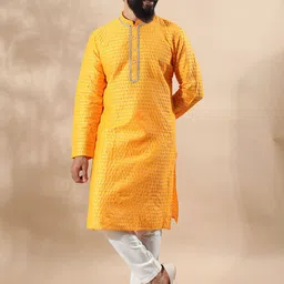 FILORI Polka Dots Mandarin Collar Gotta Patti Regular Art Silk Jacquard Straight Kurta-picture-10