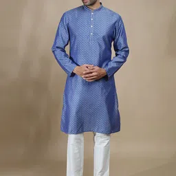 FILORI Ethnic Motifs Woven Design Mandarin Collar Jacquard Straight Kurta-picture-45