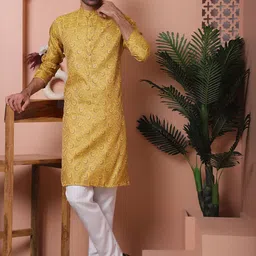 Jompers Men Ethnic Motifs Keyhole Neck Thread Work Jacquard Kurta-49
