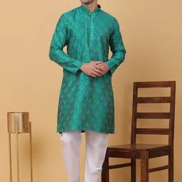 KRAFT INDIA  Abstract Woven Design Mandarin Collar Jacquard Weave Straight Kurta-image-81