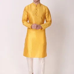 Koshin Geometric Woven Design Mandarin Collar Jacquard Straight Kurta-picture-55