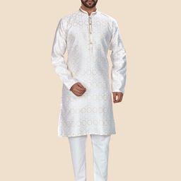 Anouk White Ethnic Motifs Embroidered Zari Jacquard Cotton Kurta-image-26