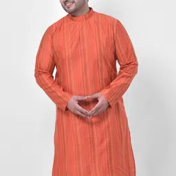 DEYANN PLUS Men Plus Size Orange Striped Jacquard Kurta-56