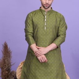 Larwa Men Thread Work Jacquard Kurta-image-57
