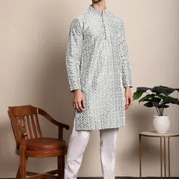 Anouk Floral Embroidered Mandarin Collar Thread Work Cotton Silk Kurta-image-33